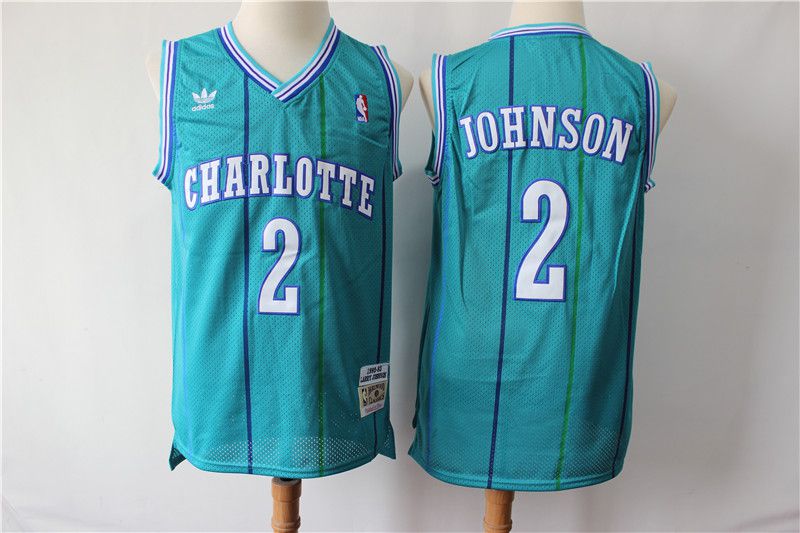 Men Charlotte Hornets #2 Johnson Green Throwback Adidas NBA Jerseys